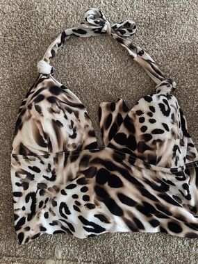 Leopard Print Halter Bikini Top in Neutral Tones